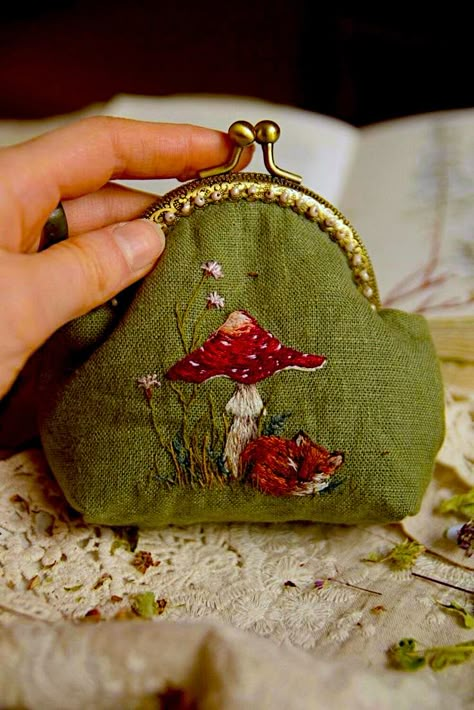 Red Mushroom, Goblin Core, Cute Embroidery, 자수 디자인, Dessin Adorable, 판타지 아트, Embroidery Inspiration, Embroidery And Stitching, Cute Bags