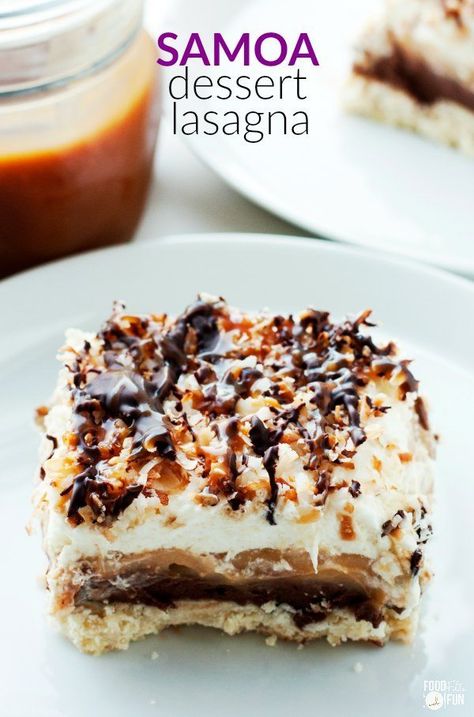 Samoa Dessert, Ideas For Dessert, Samoas Recipe, Coconut Shortbread, Samoa Cookie, Shortbread Chocolate, Dessert Lasagna, Layered Dessert, Chocolate Lasagna