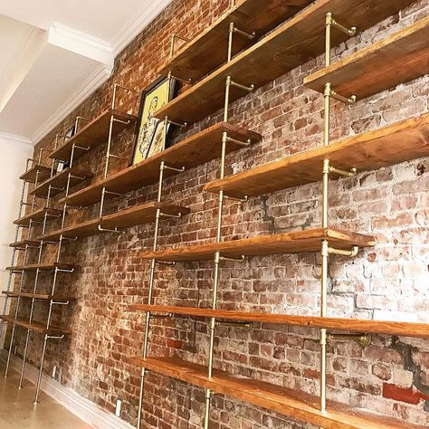 Custom Shelf, Store Shelves Design, Cool Bookshelves, Custom Shelving, Brass Pipe, Pipe Shelves, Candle Store, Store Design Interior, Store Displays