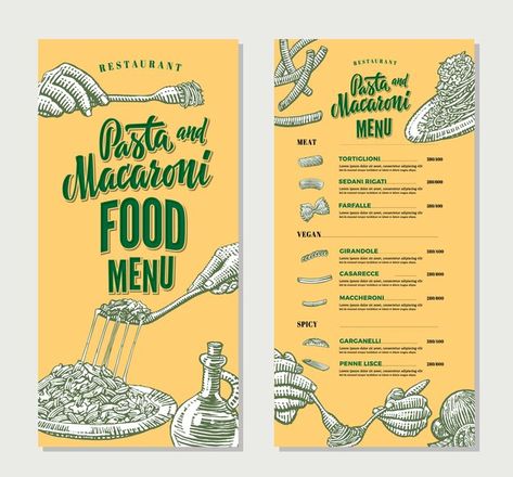 Vector Food Illustration, Pasta Restaurant, Pasta Menu, Menu Vintage, Menu Board Design, Noodle Restaurant, Pasta Restaurants, Italian Menu, Pasta Italiana