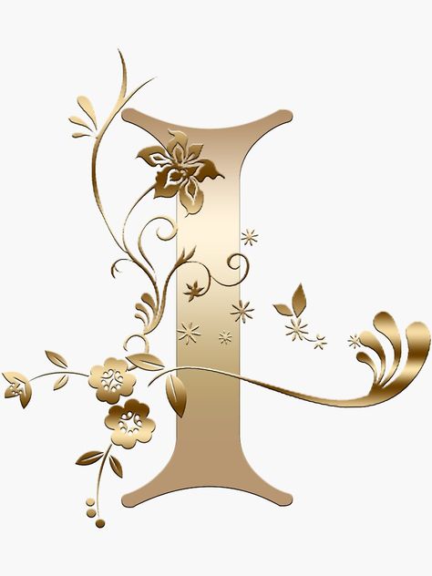 "Elegant Gold Floral Monogram Letter I" Sticker by Grafixmom | Redbubble Letter I Wallpaper, I Letter Images, F Floral Letter, Monogram Floral Letters, Floral Monogram Letter Printable, Vine Letters, Floral Monogram Letter Initials, Alphabet Floral Flower Letters, Design With Letters