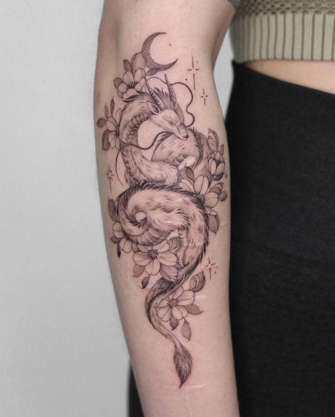 Tattoo • Instagram Briar Rose Tattoo, Haku Dragon Tattoo, Haku Tattoo, Haku Dragon, Watercolor Tattoo Artists, Mouth Tattoo, Tattoo Instagram, Fine Line Tattoo, Female Tattoo Artists