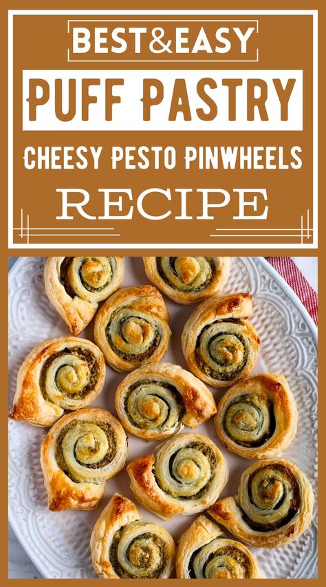 Puff Pastry Cheesy Pesto Pinwheels Tortellini Skewers Appetizers, Pesto Puff Pastry, Pesto Pinwheels, Pesto Appetizers, Puff Pastry Snacks, Puff Pastry Pinwheels, Pinwheels Recipe, Meatball Soup Recipes, Cheese Pasta Recipes