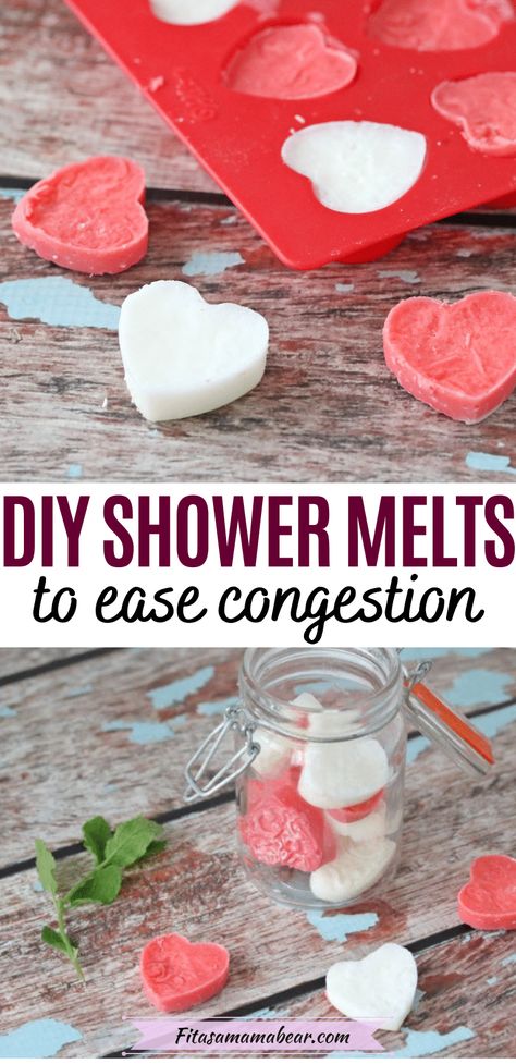 Have these DIY shower melts recipes on hand for when a cold hits! Made with only four ingredients, these homemade shower melts for congestion are made without citric acid and help ease tension and congestion @fitasamamabear #diy #diyrecipe #essentialoils #naturalliving Diy Shower Melts, Shower Steamers Diy, Natural Remedies For Congestion, Fire Cider Recipe, Shower Melts, Wintergreen Essential Oil, Melt Recipe, Fire Cider, Cider Recipe