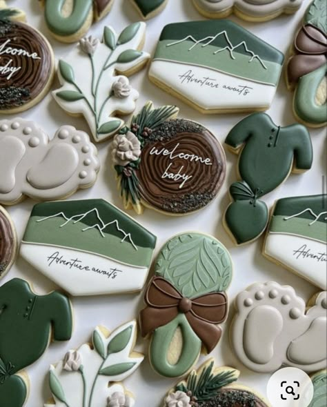 Outdoorsy Cookies Decorated, Mountain Theme Cookies Decorated, Adventure Awaits Cookies Decorated, Mountain Themed Cookies, Adventure Cookies Decorated, National Park Baby Shower Cookies, Mountain Wedding Cookies, Adventure Awaits Cookies, Adventure Awaits Baby Shower Cookies