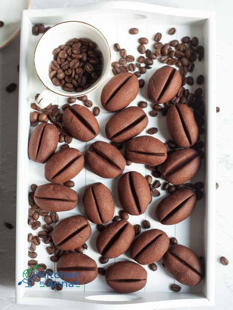 Coffee beans cookies - Kitchen by Anna K Coffee Bean Cookies Recipe, Coffee Bean Cookies, Bean Cookies, Chocolate Coffee Beans, Kebab Sticks, Low Carb Meats, Best Holiday Cookies, Cocoa Coffee, Cookie Ball