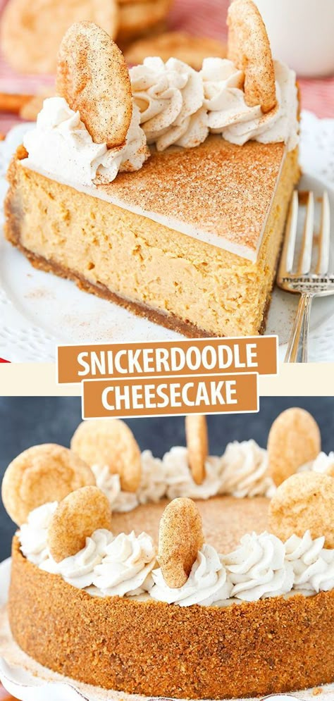 Fall Cheesecake, Snickerdoodle Cheesecake, Cheesecake Desserts Recipes, Cinnamon Cheesecake, Sugar Recipes, White Chocolate Ganache, Easy Cheesecake Recipes, Yummy Dessert, Cheesecake Desserts