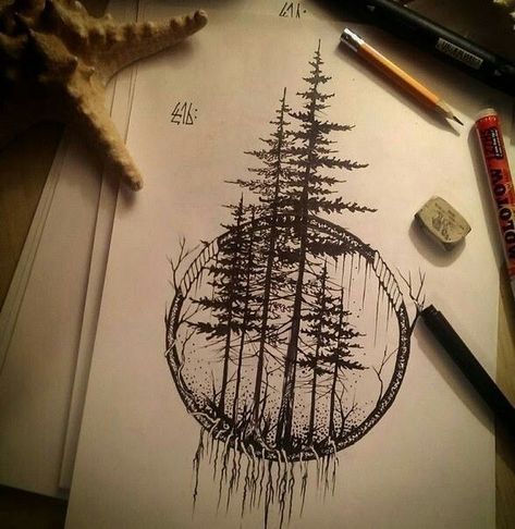 Past Drawing Life, Viking Ideas, Firefighter Tattoo, Easy Tattoo, Coordinates Tattoo, Nature Tattoo Sleeve, Brush Tattoo, Pine Tree Tattoo, Forest Tattoos