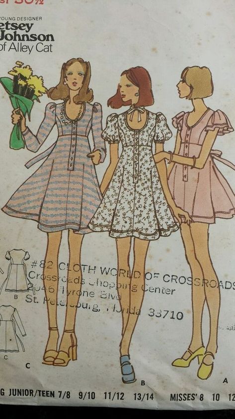 70s Sewing, 70s Sewing Patterns, Cat Dress, 70s Inspired Fashion, Vintage Dress Patterns, Alley Cat, Butterick Sewing Pattern, Cat Dresses, Sew Easy