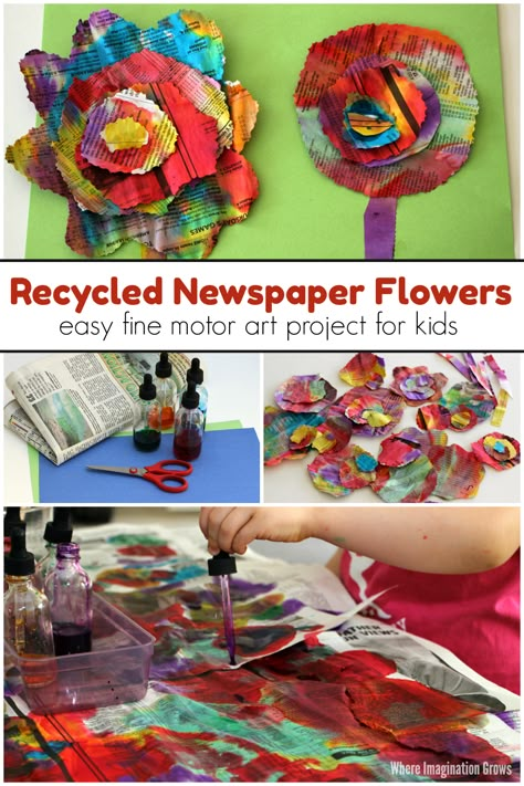 Recycled Crafts Kids Preschool, Recycled Crafts Kids Projects, Newspaper Flowers, Open Ended Art, Recycled Newspaper, Craft For Toddlers, Recycle Newspaper, Recycled Crafts Kids, Art Project For Kids