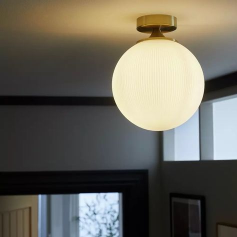 White Ceiling Lights, White Ceiling Light, Globe Ceiling Light, A Globe, White Ceiling, Ribbed Glass, Bedroom Green, Flush Ceiling Lights, Dimmer Switch