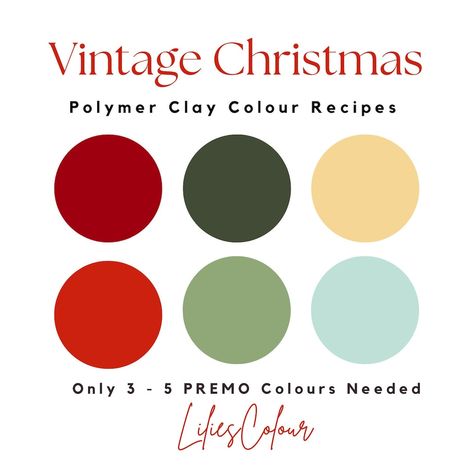 Clay Colour Mixing, Clay Color Recipe, Christmas Polymer Clay, Color Recipe, Christmas Palette, Christmas Color Palette, Retro Color Palette, Vintage Cartoons, Colour Mixing