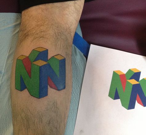 N64 Tattoo, Video Game Tattoos, Nerdy Tattoos, Gamer Tattoos, Nerd Tattoo, Gaming Tattoo, Family Tattoos, Nerd Life, Make You Smile