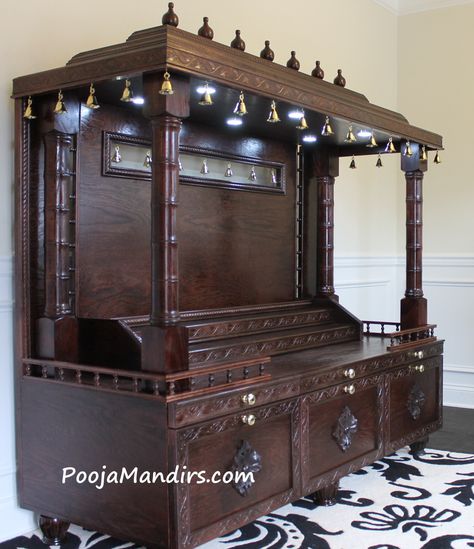 Pooja Mandirs USA - Our Products, Made in the USA Wooden Temple For Home, Floral Design Drawing, Mandir Design, Pooja Mandir, Temple Design For Home, Goddess Decor, Pooja Room Door Design, Pooja Room Design, Room Door Design