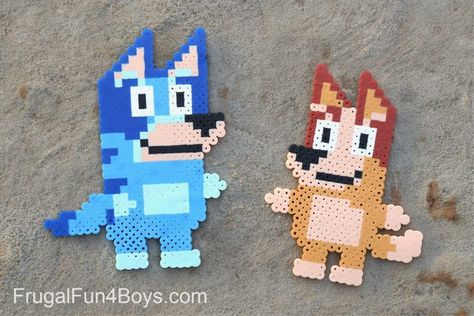 Bluey And Bingo Perler Bead Pattern Fuse Beads Ideas Bluey, Bingo Perler Beads, Bluey Perler Bead Patterns, Bluey Perler Beads, Disney Bluey Perler Beads, Bluey Cross Stitch Design, Bluey Pearl Beads, Bluey Cartoon Cross Stitch, Flat Origami