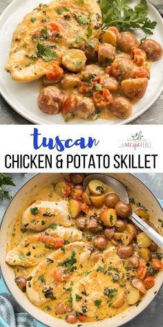 One Pan Tuscan Chicken, Chicken Potato Skillet, Chicken And Potato Skillet, Dinner Skillet, Potato Skillet, Chicken And Potato, Chicken Potato, Skillet Potatoes, Chicken Skillet