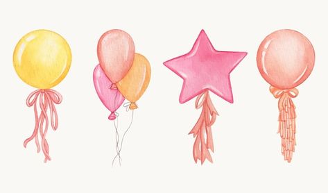 Free vector hand drawn watercolor birthd... | Free Vector #Freepik #freevector #party-balloons #balloon-decoration #party-decoration #balloons Balloons Drawing, How To Draw Balloons, Balloon Drawing, Balloon Watercolor, Watercolor Balloons, Balloon Vector, Paint Pottery, Watercolor Party, Shot Book