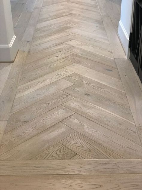 I like the idea of using a herringbone pattern with a grey or cream colored tile to contrast the rustic vanity. Farmhouse Entry Tile Floor, Florida Townhouse, Townhouse Remodel, Hallmark Floors, Herringbone Floors, House Basement, House Entry, Wood Floor Design, House Addition