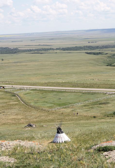 UNESCO World Heritage Site.                            Head Smashed In Buffalo Jump--Located in South-west  Alberta.  The remains of marked trails and an aboriginal camp where vast quantities of Buffalo (American Bison)  skeletons can still be found.  A custom practised by the aborifinal peoples of the North American Plains.  Alberta, CANADA. American Plains, Magical Sky, Southern Alberta, Beautiful Places To Live, American Bison, True North, Beautiful Country, Alberta Canada, South West