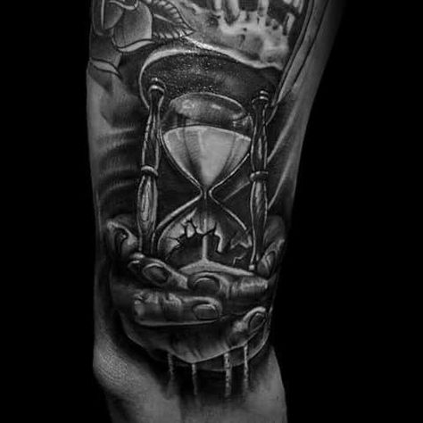 Mens Arm Broken Hourglass With Hands Holding Falling Sand Tattoo Broken Hourglass, Hourglass Tattoo Meaning, Hourglass Tattoo, Watch Tattoos, Hand Tattoos For Women, Clock Tattoo, Thigh Tattoos Women, Best Sleeve Tattoos, Arm Tattoos For Women