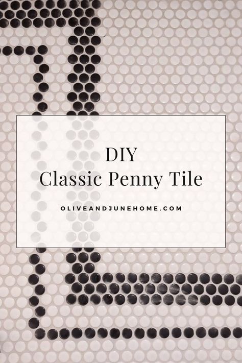 Close-up of black and white penny tile pattern Penny Round Tiles Bathroom Floor, Bathroom Backsplash Penny Tile, Painted Penny Tile Floor, Mini Hex Tile Bathroom Floor, Powder Room Penny Tile Floor, Small Bathroom Penny Tile Floor, Powder Room Penny Tile, Framed Penny Tile, Penny Tile Mudroom Floor