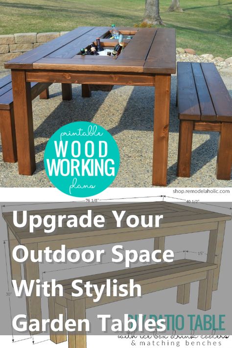 Looking to upgrade your outdoor space? Check out our stylish garden tables perfect for any backyard or patio. From sleek modern designs to rustic farmhouse styles, find the perfect garden table to elevate your outdoor decor. Shop now and create the perfect gathering spot for family and friends in your garden. Garden Tables, Stained Table, Outdoor Tables And Chairs, Rustic Farmhouse Style, Beverage Cooler, Perfect Garden, Garden Table, Decor Shop, Outdoor Tables