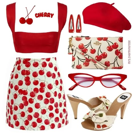 🇸‌🇹‌🇾‌🇱‌🇪‌ 🇮‌🇩‌🇪‌🇦‌🇸‌ (@mrs.charmingrose) • Instagram photos and videos Cherry Themed Outfit, Vivienne Westwood Summer, Ariana Character, Vivienne Westwood Bag, Louboutin Bag, French Style Clothing, Shoes Dolce Gabbana, Girly Fits, 70s Clothing