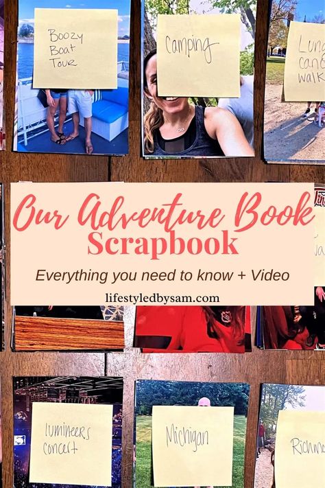 Our Adventure Book Scrapbook Inspired By Disney Pixar Movie Up and 'My Adventure Book'. Photos grouped by even to make designing pages easier! A homemade and DIY gift and present idea for Christmas, Birthday, Anniversaries and more! Adventure Book Ideas, Disney Up Movie, Ellie Fredricksen, My Adventure Book, Adventure Book Scrapbook, Disney Movie Up, Diy Birthday Gifts For Him, Homemade Gifts For Friends, Homemade Gifts For Mom