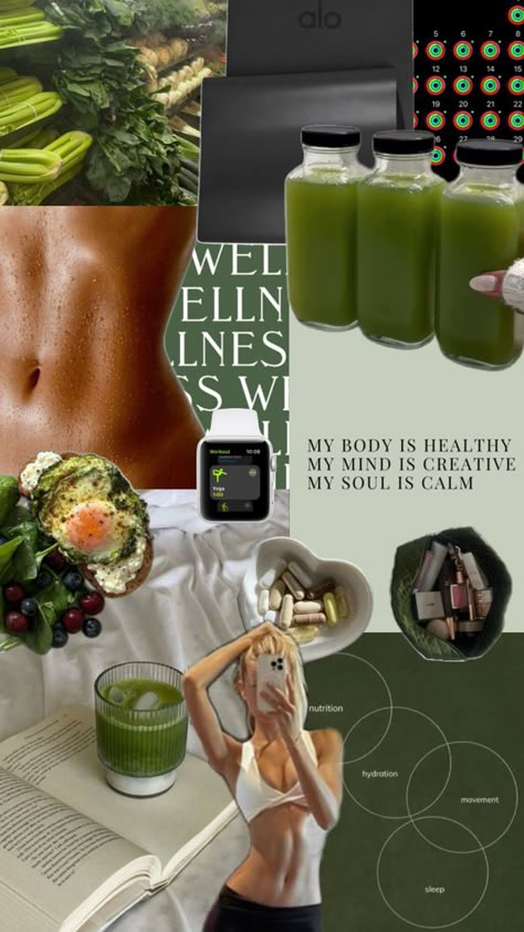 green aesthetic green juice green vibes healthy aesthetic pilates princess pilates aesthetic dream body #healthy #greenvibes #pilatesprincess #selflove #selfimprovement Healthy Moodboard Aesthetic, Green Pilates Princess Aesthetic, Healthy Green Aesthetic, Health Aesthetic Wellness, Healthy Era Aesthetic, Green Fitness Aesthetic, Holistic Nutrition Aesthetic, Green Healthy Aesthetic, Being Healthy Aesthetic