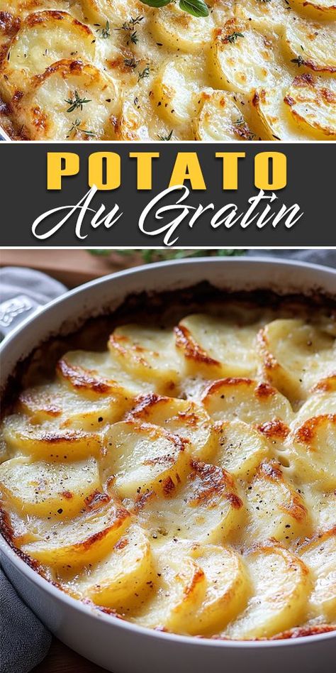 Try this Potato Au Gratin recipe! With thinly sliced potatoes, a creamy cheese sauce, and a crispy, golden top, it's the perfect complement to any dinner. Whether you're planning a holiday feast or a cozy weeknight meal, this dish is sure to impress! 😋 ➡️ Save this Pin to your recipe board and try it out this weekend! 📌 Follow for more mouthwatering recipes! #PotatoAuGratin #CheesyPotatoes #ComfortFood #SideDish #DinnerIdeas #FoodLover #RecipeInspo #EasyRecipes #HolidayRecipes #Yummy 🍽️🧀🥔 Potato Au Gratin Recipes, Au Gratin Potatoes Easy, Gratin Recipes, Potato Au Gratin, Convenient Dinner, Garlic Baked, Au Gratin Potato Recipes, Creamy Cheese Sauce, Au Gratin Recipes