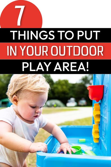 The backyard can be the perfect spot for your toddler to learn, explore, play, and burn off energy. Get ideas on what to include in your outside play area for your toddler to have some fun! Make your backyard the perfect spot for your toddler to enjoy movement and sensory play by just walking out the back door. Baby Backyard Play Area, Backyard Play Area For Toddler, Backyard Kids Play Area Diy Simple, Toddler Play Area Outside, Outdoor Toddler Play Area, Toddler Backyard Play Area, Daycare Outdoor Play Area, Toddler Outside Play Area, Outside Play Area