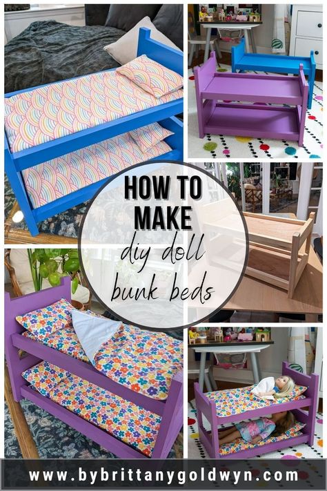 Diy Doll Bunk Bed, Doll Bed Diy, Doll Bunk Beds, American Girl Doll Bed, Girls Bunk Beds, Diy Bunk Bed, Big Kid Bed, Doll Diy Crafts, Doll Beds