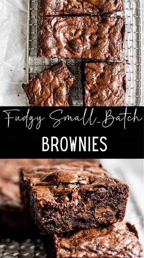 This small batch brownie recipe is rich, fudgy and super chocolaty. It’s baked in a standard loaf pan. The perfect dessert for curbing a chocolate craving. Brownies are awesome at any time of year. This is a delicious small-batch dessert to make when you don’t want an entire pan of brownies. Small Brownie Recipe, Dessert Pizza Recipes, Small Batch Cookies, Dessert To Make, Fudgy Brownie Recipe, Small Batch Baking, No Bake Brownies, Chocolate Recipe, Brownie Recipe