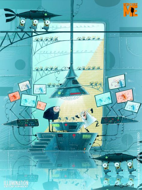 eric guillon: Gru's lab Good Animated Movies, Color Script, Animation Movie, Scene Design, Cartoon Background, Mad Scientist, Visual Development, Despicable Me, Cool Animations