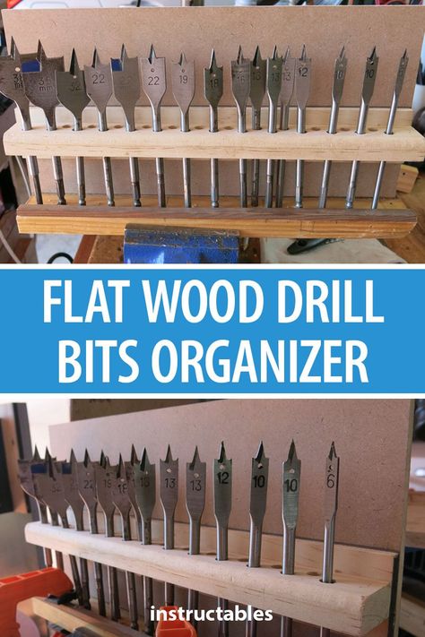 This flat wood drill bits organizer is great for keeping your bits sorted and easily accessible.  #organization #storage #workshop #woodshop #woodworking #tools Bit Organizer, Storage Workshop, Bit Storage, Used Woodworking Tools, Wood Drill Bits, Garage Tool Storage, Woodworking Storage, Woodworking For Beginners, Wood Crafting Tools