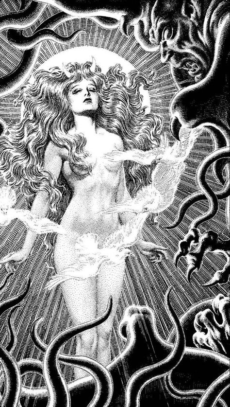 Xeo ¯³ on Twitter: "Illustrations by American pulp fantasy illustrator Virgil Finlay https://t.co/aJN65jeHiK" / Twitter The Founding Titan, Founding Titan, Ymir Fritz, Virgil Finlay, Drawing Help, Occult Art, Feminine Art, Tableau Art, Arte Inspo