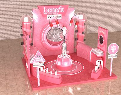 Creative Booth Design Exhibition Stands, Pop Up Shop Design, Pink Retro Wallpaper, Booth Design Exhibition, Beauty Exhibition, Creative Booths, Event Booth Design, Retail Space Design, Event Booth