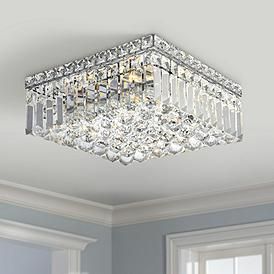 Maxime 12" Wide Chrome and Clear Crystal Ceiling Light Flush Chandelier, Rectangular Living Rooms, Crystal Light Fixture, Steel Frame Construction, Crystal Ceiling Light, Flushmount Ceiling Lights, Light Crystal, Crystal Chandeliers, Light Fixtures Flush Mount