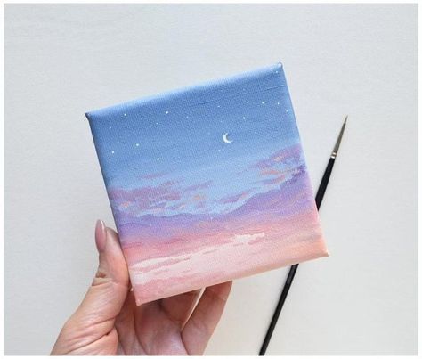 Dm @vizzy_vhee.art buy Mini Canvas Painting (4x4 inch) Mini Tela, Art Mini Toile, Mini Toile, Candy Clouds, Small Canvas Paintings, Simple Canvas Paintings, Canvas Painting Tutorials, Cute Canvas Paintings, Easy Canvas Art