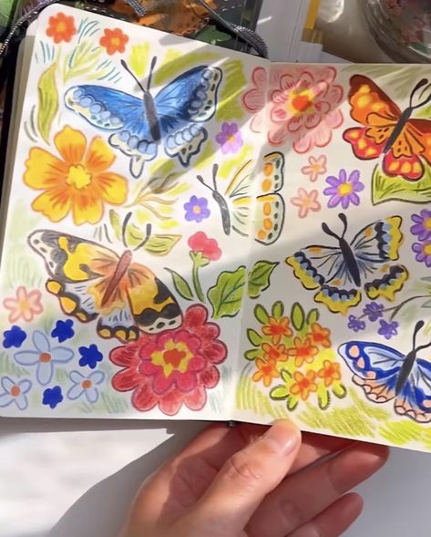 Coloring With Markers Ideas, Illustration Marker Art, Marker Art Ideas, Drawing Butterflies, Art Butterflies, Color Pencil Illustration, Habit Trackers, Oil Pastel Art, Sketchbook Art Journal