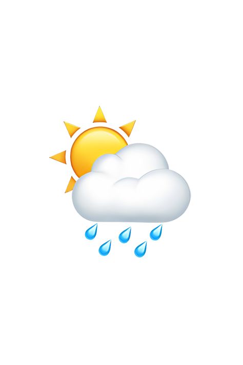 The emoji 🌦️ depicts a yellow sun partially hidden behind a gray rain cloud. The rain cloud has blue raindrops falling from it. The overall appearance of the emoji is a mix of sunshine and rain, representing a weather condition where it is both sunny and rainy at the same time. Rain Emoji, Weather Emoji, Planet Emoji, Cloud Emoji, Emoji Ip, Dialogue Images, Sun Emoji, Apple Emoji, Ios Emojis