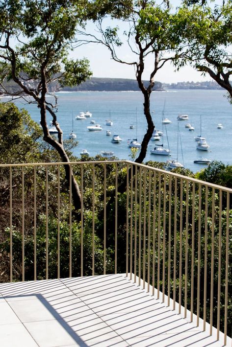 BALMORAL | POLLY HARBISON Upstairs Deck Ideas, Deck Balustrade Ideas, Garage Fence, Balmoral House, Iron Railings Outdoor, Exterior Handrail, Balustrade Design, Steel Railing Design, Steel Balustrade