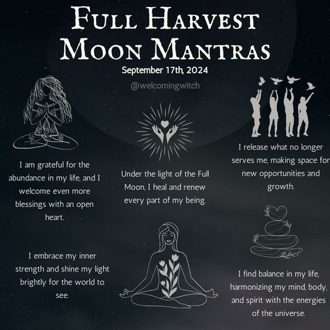 The Full Moon in September, often called the Harvest Moon, is a time of culmination, reflection, and gratitude. . . . . . . . . . #witchlife #witchesofinstagram #moonmagick #witch #witchcraft #pagan #spiritual #Spirituality #witchytips #witchyaesthetic #babywitch #modernwitch #greenwitch #magickaltools #beginnerwitch #magickalsupplies #witchy #witchtok #witchyvibes #halloween #pagansofinstagram #witchessociety #witchesofig #welcomingwitch #fullmoon #harvestmoon #moonmantras Harvest Moon Witchcraft, Harvest Moon Ritual, Full Moon Spells, Moon Spells, Spells For Beginners, Lunar Phase, Making Space, Modern Witch, Super Moon