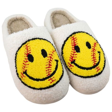 Softball Happy Face Fuzzy Slippers Softball Basket, Softball Chants, Softball Games, Softball Accessories, Heart Smiley, Funny Slippers, Softball Bow, Softball Stuff, Tie Dye Hat