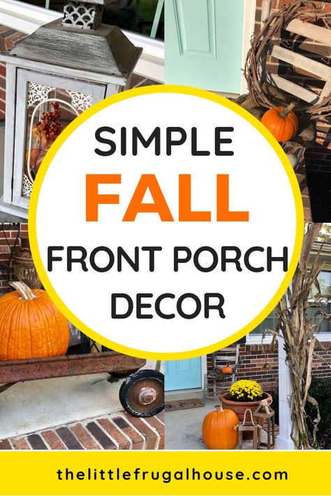 Decorate your porch for fall with just a few items from your local farm stand. See how we created this simple fall front porch decor with corn stalks, just a few pumpkins, and things we already had. Decorating With Corn Stalks Porches, Shepherds Hook Fall Decor, Harvest Porch Sign, Harvest Front Porch Decorations, Harvest Porch Decorations, How To Arrange Pumpkins On Front Porch, How To Decorate With Corn Stalks, Simple Fall Porch Ideas, Cornstalks Front Porch