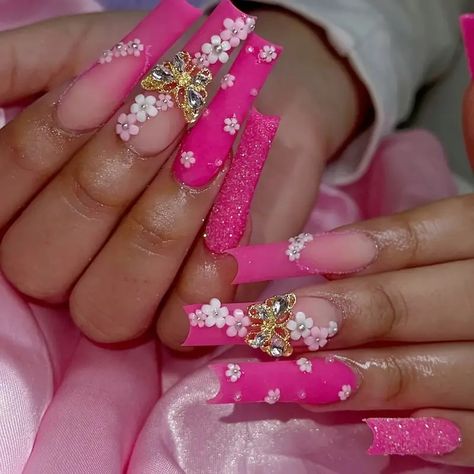 Long Ballerina Square Shape Press Nails Nail Flower - Temu Ongles Bling Bling, Nail Conditions, Fantasy Nails, Unique Acrylic Nails, Nail Forms, Pink Acrylic Nails, Bling Nails, Floral Nails, Nail Accessories