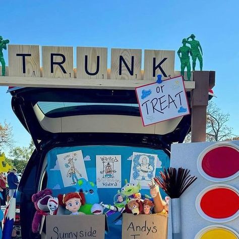 ❤️ParkTrends on Instagram: "❤️💙💙 @greatcrafternoon’s Toy Story Trunk or Treat theme. So creative!💛❤️💙 📸 @greatcrafternoon . #disneyhalloween #toystory #trunkortreat #disneyhalloween" Easy Disney Trunk Or Treat Ideas, Toys Story Trunk Or Treat, Toy Story Truck Or Treat, Dollar Store Trunk Or Treat Ideas, Disney Trunk Or Treat Ideas For Suv, Disney Theme Trunk Or Treat Ideas, Toy Story Themed Trunk Or Treat, Toy Story Truck Or Treat Ideas, Disney World Trunk Or Treat