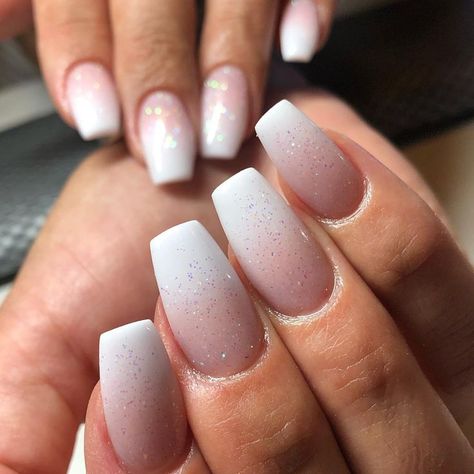 Shimmer Ombre Nails, Pink White Ombre, Nails Shimmer, Pink And White Nails, Mani Pedi Ideas, Pedi Ideas, Nail Shimmer, White Ombre, Ombre Nails