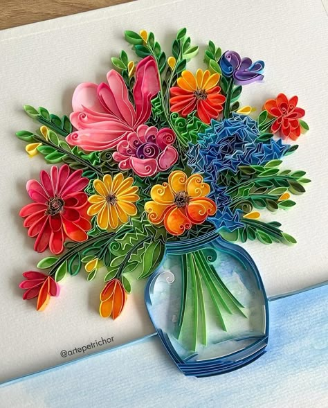 artepetrichor Quilled Bouquet, Quilled Flower Bouquet, Sister Gifts Diy, Quilled Bouquet Paper Flowers, Quilling Plants 3d, Quilled Wildflowers, Quilling Flower Designs, Mehndi Designs Bridal Hands, Arte Quilling