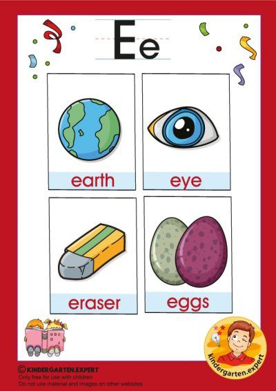 Early Childhood Sight Words, letter E, for kindergarten, kindergarten.expert, free printable Alphabet Word Wall Cards, Letter E Activities, Alphabet Activities Kindergarten, English Worksheets For Kindergarten, Learning Phonics, Kindergarten Letters, Alphabet Kindergarten, Alphabet Phonics, Kids Worksheets Preschool